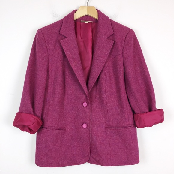 Vintage Jackets & Blazers - Vintage Shetland wool blazer pink purple classic